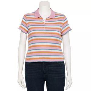 NWT SO Juniors' Striped Knit Top Short Sleeve Collared Buttondown XXL